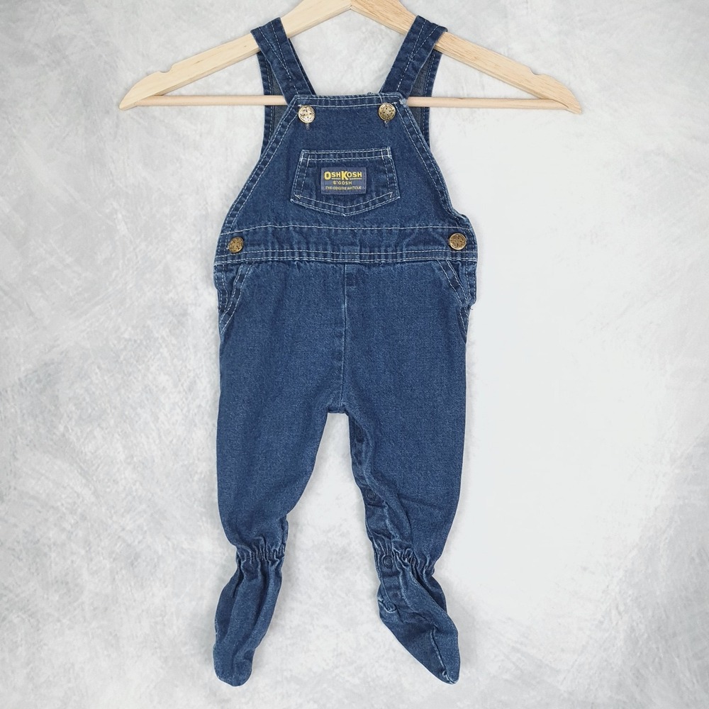 Vintage OshKosh B'gosh Denim Footed Overalls 6-9 Months Made in USA Baby Jeans